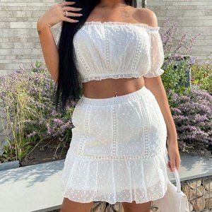 White Crop Top & Skirt Set